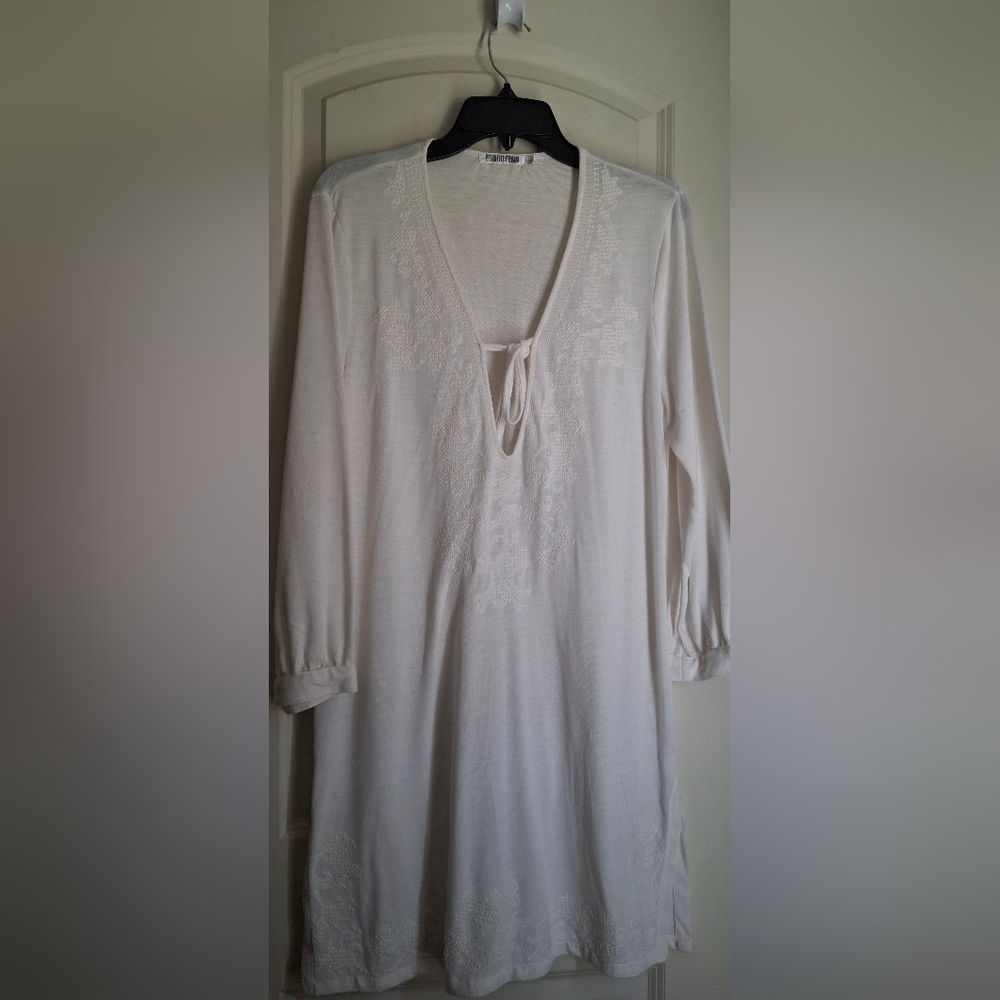 Monoreno Tunic Cover Up White Long Sleeve‎ Tunic Dress L Beachy Travel Cruise